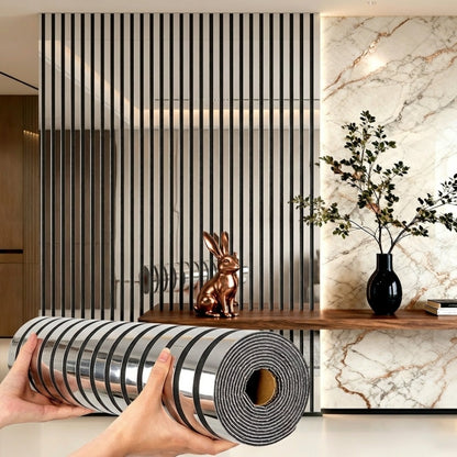 3D Mirror Slat Wall Panel Self-Adhesive Peel and Stick Gold Silver Metallic Grid Wall Sticker for TV Background Wall Ceiling Curved Edges Home Decor Art Easy Install