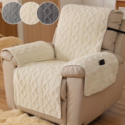 Recliner Cover Shu Velveteen Non-Slip Soft Plush Single Chair Sofa Cover - Pet Scratch Resistant Armchair Protective Slipcover | Deep Gray Light Grey Off White | Bedroom Office Living Room Home Decor