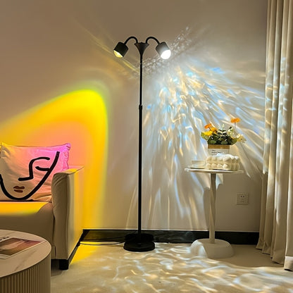Ocean Wave Projector Lamp Double Head RGB Mood Light - 360° Rotation 3D Ripple Effect DIY Colors USB Remote Control for Bedroom Living Room Party Decor (Black)