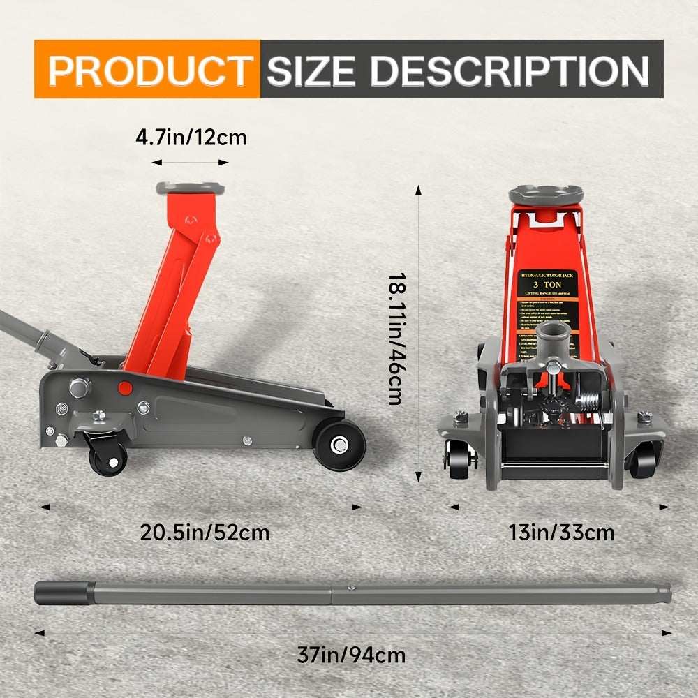 3 Ton Floor Jack with Wheels Rapid Pump Low Profile Car Jack 5.31"-18.11" Lift Range 460mm Max Height – Heavy Duty Hydraulic Floor Jack for SUV Truck Sedan, Blue & Red Available