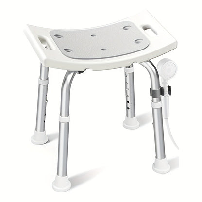 Aluminum Shower Chair 6-Level Adjustable Height Bath Stool Extra Wide Seat Tool-Free Assembly Anti-Slip Feet Lightweight Ergonomic Bath Seat for Elderly Disabled Pregnant Women Post-Surgery Recovery Bathroom Safety White