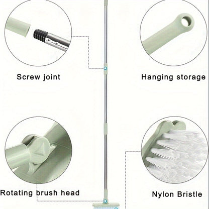 Long Handle Floor Brush with Rotating Head – Bathroom Tile Scrubber, Adjustable Rod, Kitchen & Bathtub Cleaning Brush, 120cm/47in, Green