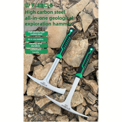 Geological Pick Hammer High Carbon Steel 28oz Flat Head Rock Hammer with Comfortable Non-Slip Handle for Geology Rockhounding Quarrying Mountaineering Exploration Mining Fossil Hunting Outdoor