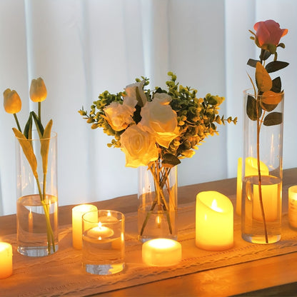 Glass Cylinder Vases Set 12 or 24pcs Clear Tall Flower Vase Candle Holder 4 Sizes for Wedding Centerpieces Home Decor Party Table Decoration DIY Candle Making