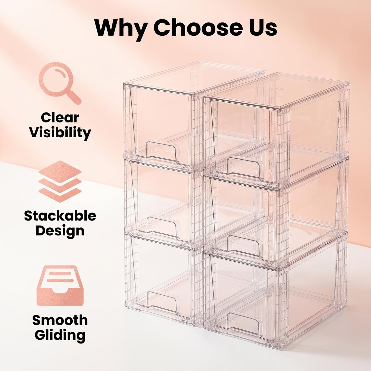 Stackable Storage Drawers Acrylic Drawer Organizer Cabinet | 4/6/8 Packs Plastic Bins for Bathroom Undersink Kitchen Pantry Makeup Organization Easy Assembly Modular Drawer Units