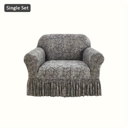Printed Elastic Skirt Sofa Cover Modern Hem Design Stretch Sofa Slipcover Protective Furniture Cover for Living Room Single 2 3 4 Seater Machine Washable