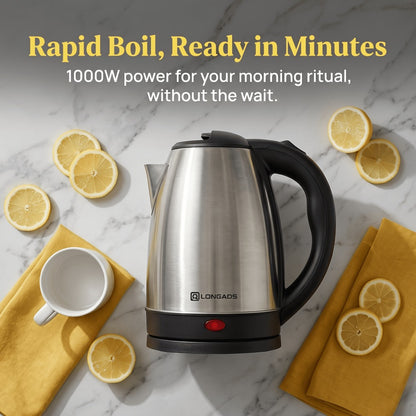 Electric Kettle Stainless Steel 2L Large Capacity - 1000W Fast Boiling Water Kettle with Seamless Interior Safe Odor-Free Design for Family Kitchen Gatherings 67.63oz Black
