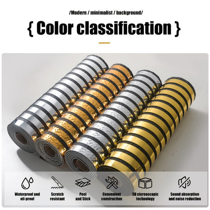 Luxury Mirror 3D Wallpaper Roll Self Adhesive Peel and Stick PVC Vinyl Film Grid Vertical Stripe Pattern for TV Wall Sofa Background Bedroom Living Room Decor Mirror Gold Silver Water Wave