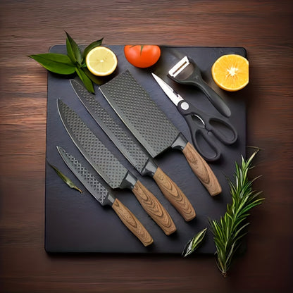 6-Piece Kitchen Knife Set – Chef's Knife, Slicing Knife, Scraper & Scissors | High Carbon Stainless Steel, Ergonomic Wooden Handle, Gift Box