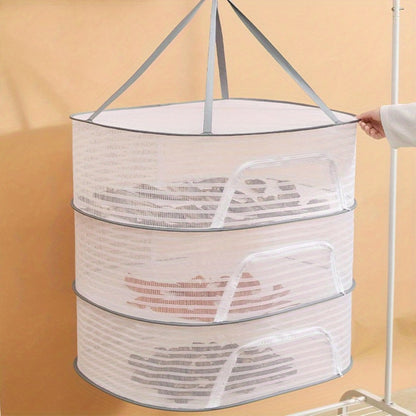 Mesh Drying Rack Foldable 2-3 Layer with Hooks & Zipper Closure — Hanging Herb Drying Net for Herbs, Fruits, Vegetables, Fish, Flowers & Clothes | Large Size