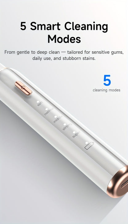 Interdental Plaque Remover with LED Light – Electric Teeth Cleaner, 5 Cleaning Modes, 2 Replacement Heads, Oral Irrigator-Like Function, No Water Required, Dental Care for Travel & Home Use