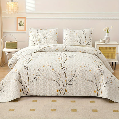 Reversible Floral Comforter Quilt Set – Soft Microfiber Botanical Bedding, Twin Full Queen King, All Seasons – White, Blue, Pink & More