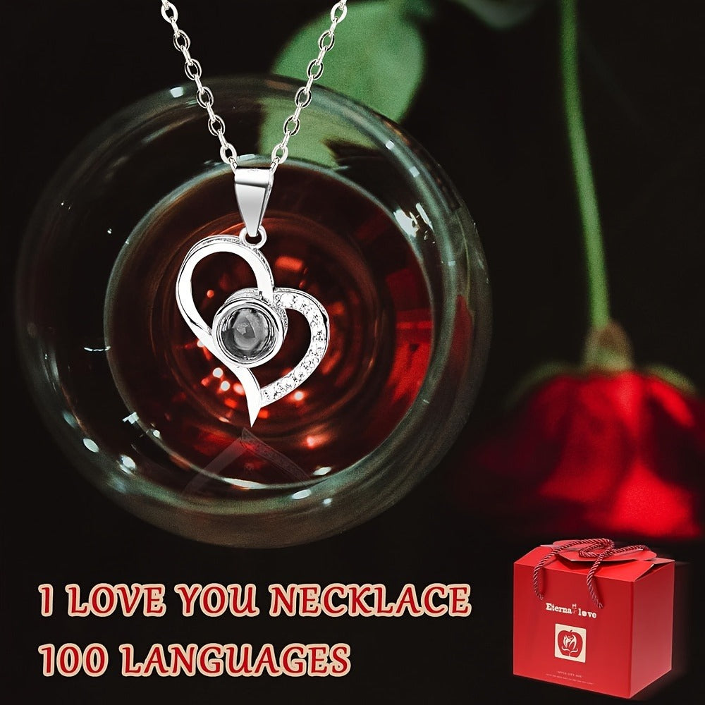 Preserved Real Rose Gift Box with I Love You in 100 Languages Necklace – Romantic Gifts for Girlfriend Wife Mom – Valentine's Day Birthday Mother's Day Christmas Gift Idea for Women