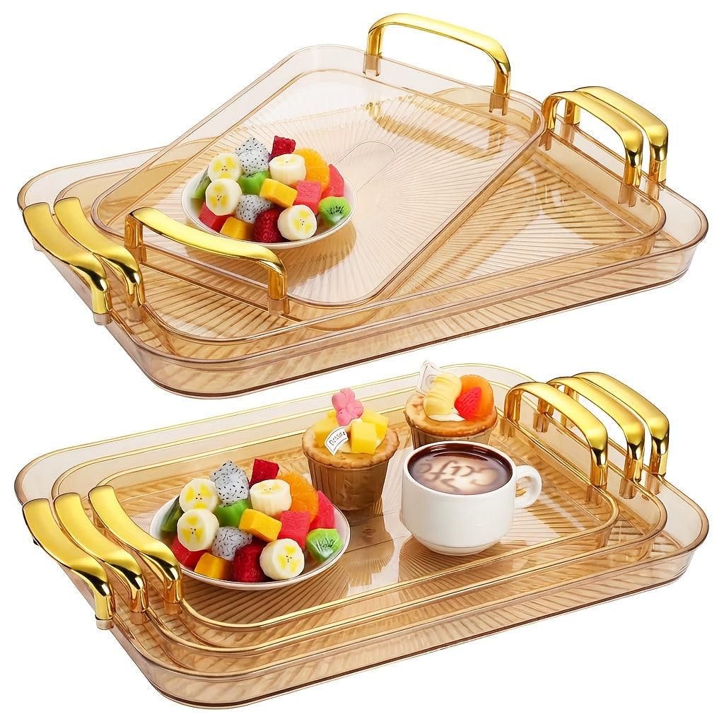 3-Piece Rectangular Serving Tray Set with Handles – Plastic Food Trays for Parties, Dinners & Gatherings, 16.5/15/13.2 Inch Nested Trays for Turkey, Cake, Cheese, Fruit & Appetizers