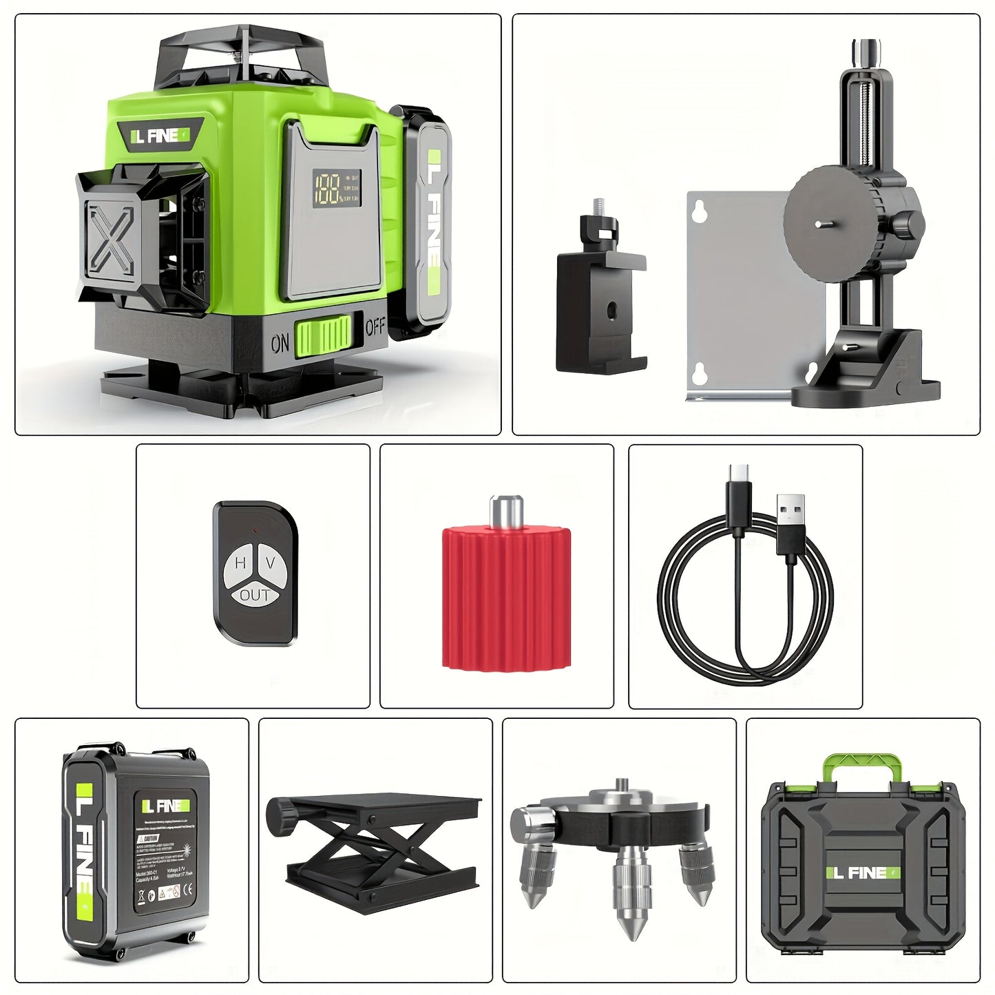 4D Laser Level 16 Line Self Leveling High Precision Cross Line Laser for Construction Renovation Tiling Flooring Alignment Fast Charging with Tripod Options
