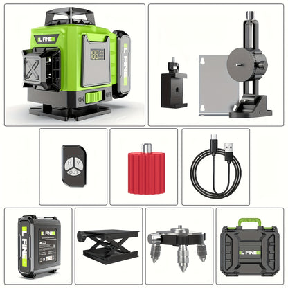 4D Laser Level 16 Line Self Leveling High Precision Cross Line Laser for Construction Renovation Tiling Flooring Alignment Fast Charging with Tripod Options