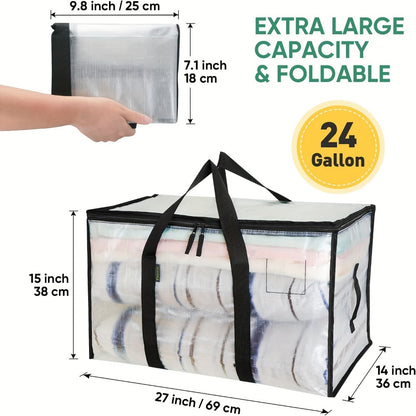 Heavy Duty Moving Bags Oversized Storage Tote with Reinforced Handles for Clothes Packing and Moving Supplies, Large Capacity Transparent Moving Bag 1pc or 6 Pack