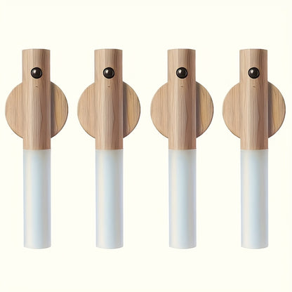Motion Night Light Rechargeable LED – IPX4 Waterproof Wood Grain & Walnut Under Cabinet Step Lamp for Staircase, Hallway, Wardrobe, Closet & Indoor Walls (2 or 4 Pack)
