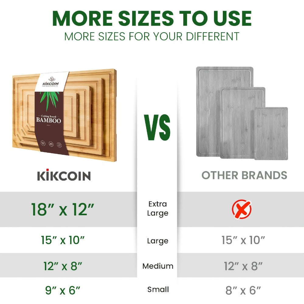 Bamboo Cutting Board Set 4-Piece Extra Large – Heavy Duty Chopping Boards with Juice Grooves for Meat, Vegetables & Cheese | Essential Kitchen Tools | Mother’s Day & Holiday Gift