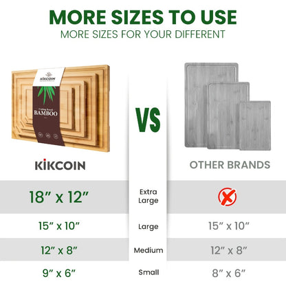 Bamboo Cutting Board Set 4-Piece Extra Large – Heavy Duty Chopping Boards with Juice Grooves for Meat, Vegetables & Cheese | Essential Kitchen Tools | Mother’s Day & Holiday Gift