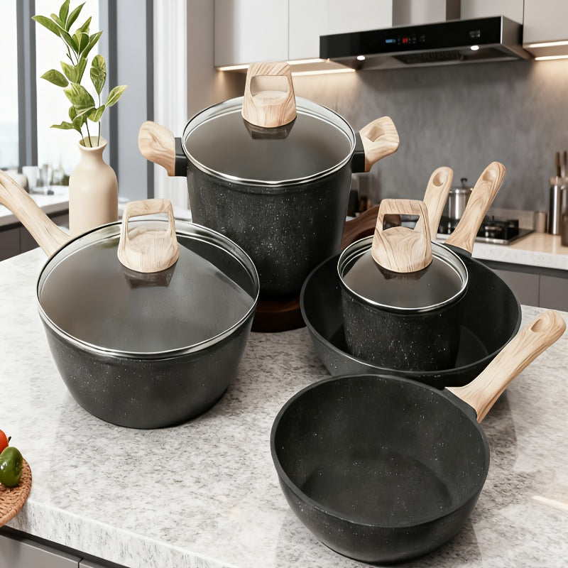 Granite Nonstick Cookware Set – Frying Pans, Pots & Lids, Non-stick Coating, Induction & Electric Stove Compatible, Kitchen Essentials Gift Set