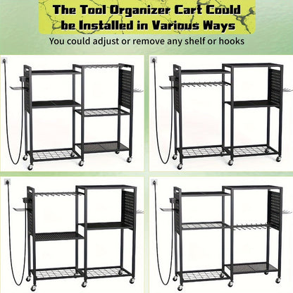 Mobile Tool Cart with Charging Station – 12 Drill Holders & 5 Storage Shelves Power Tool Organizer | Rolling Utility Rack Toolbox with Battery Charging Power Strip for Garage & Workshop | 4 Colors