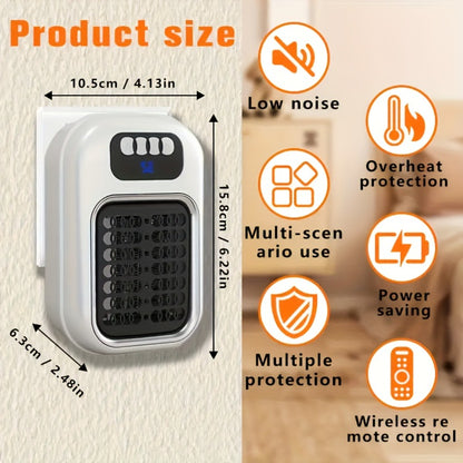 Wall Mounted Mini Electric Space Heater – Fast Heating, 3 Modes, Adjustable Temperature, Overheat & Tilt Protection, Display Screen, Portable Plug-In Heater for Home, Office, Bathroom & Pet Area