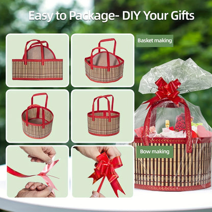 Bamboo Storage Baskets 6-Pack | Gift Wrap Organizer, Easter Egg Basket, Picnic Camping Basket, Craft Sewing Storage, Wedding Favor Box, Flower Girl Basket, Christmas Thanksgiving Holiday Basket Set