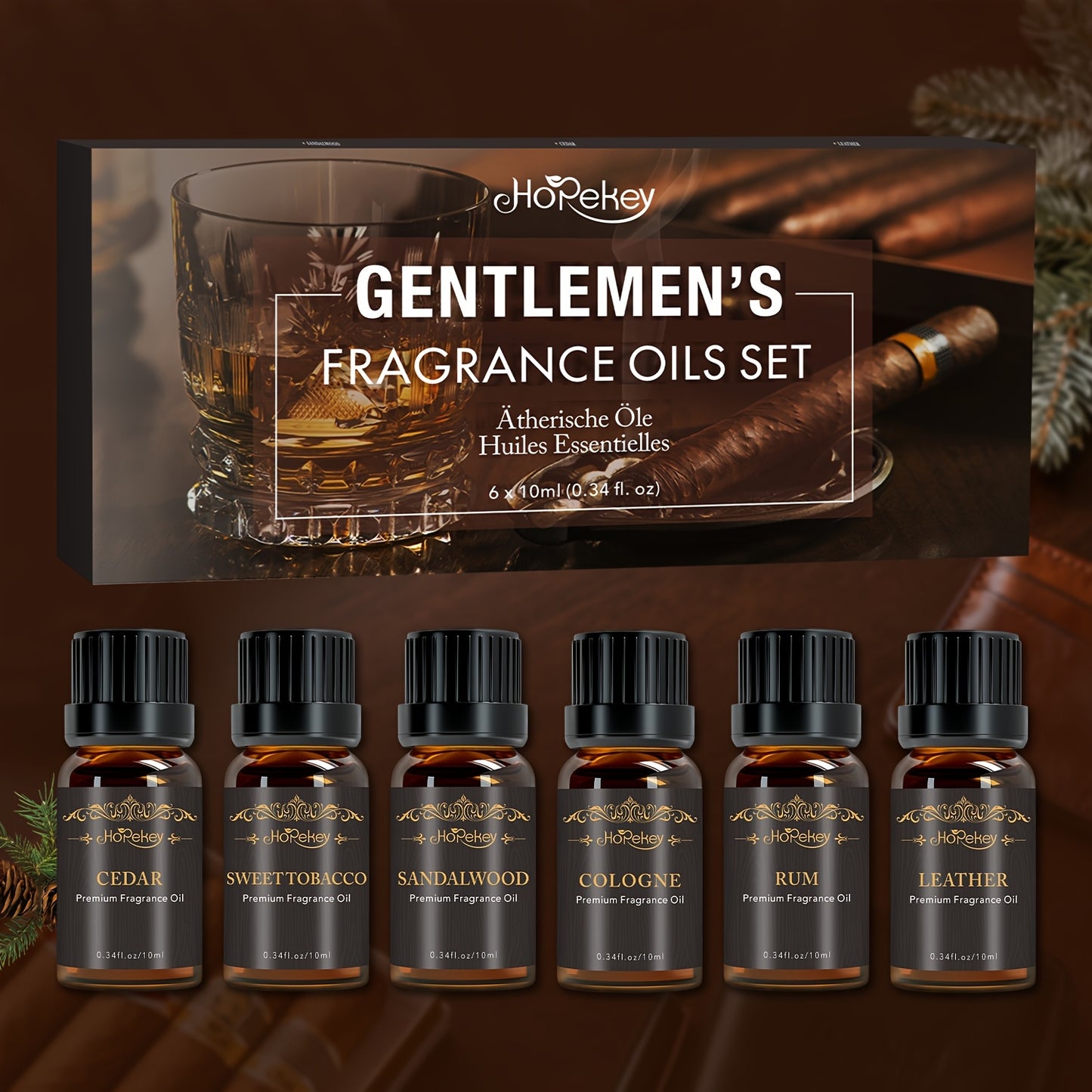 Essential Oil Set for Men 6 Pack 0.34oz Each Aromatherapy Oils for Diffuser Humidifier Skin Massage Valentines Day Gift Mature Masculine Scents