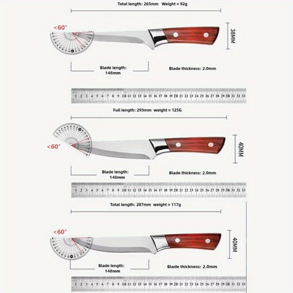 Kitchen Knife Set 3-Piece Hand Forged Stainless Steel Chef Knives with Boning Fillet & Carving Blades – Professional Butcher Set for Meat Cutting BBQ Father's Day Gift