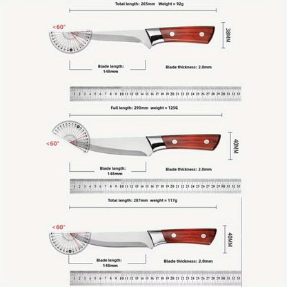 Kitchen Knife Set 3-Piece Hand Forged Stainless Steel Chef Knives with Boning Fillet & Carving Blades – Professional Butcher Set for Meat Cutting BBQ Father's Day Gift