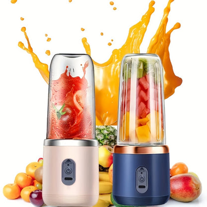 Portable Double Cup Blender & Juicer 2 Sets USB Rechargeable - 1500mAh Personal Mixer with Cups & Motor Base for Smoothies, Milkshakes & Drinks, Travel Blender Gift, Purple Blue Pink White