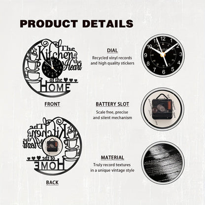 Coffee Vinyl Record Wall Clock Silent, Decorative Coffee Cup Design Clock for Kitchen Living Room Bedroom, Unique Home Decor Gift for Coffee Lovers Christmas Birthday