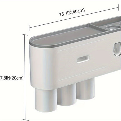Wall Mounted Toothbrush Holder with Automatic Toothpaste Dispenser - 3 Cups Bathroom Organizer, Space-Saving Toothbrush Cup Holder for Family, Black & Gray