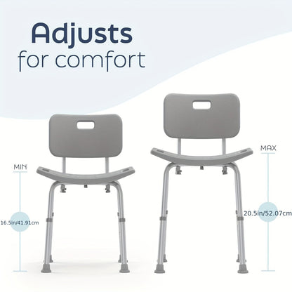 Aluminum Shower Chair 6-Level Adjustable Height Bath Stool Extra Wide Seat Tool-Free Assembly Anti-Slip Feet Lightweight Ergonomic Bath Seat for Elderly Disabled Pregnant Women Post-Surgery Recovery Bathroom Safety White