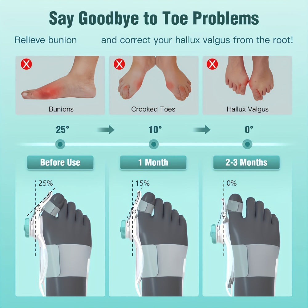 Bunion Corrector Big Toe Night Splint, Adjustable Hallux Valgus Brace with Knob & Heel Strap for Left & Right Foot, Toe Straightener for Men & Women – Relieves Bunion Pain & Corrects Toe Alignment (1pc)