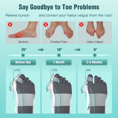 Bunion Corrector Big Toe Night Splint, Adjustable Hallux Valgus Brace with Knob & Heel Strap for Left & Right Foot, Toe Straightener for Men & Women – Relieves Bunion Pain & Corrects Toe Alignment (1pc)