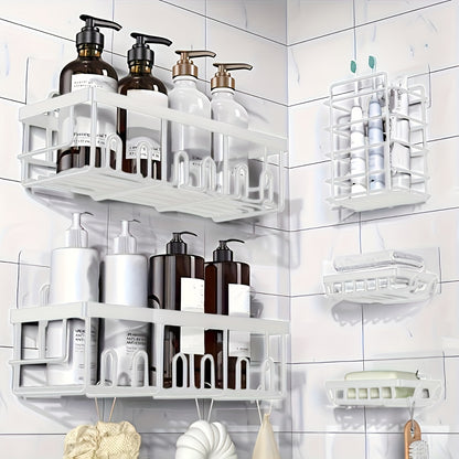 Shower Caddy Organizer 5 Pack Adhesive Rustproof Stainless Steel Shower Shelves with Soap Holder No Drilling Bathroom Storage Rack for Shower Wall Renters Apartment Kitchen Multiple Colors