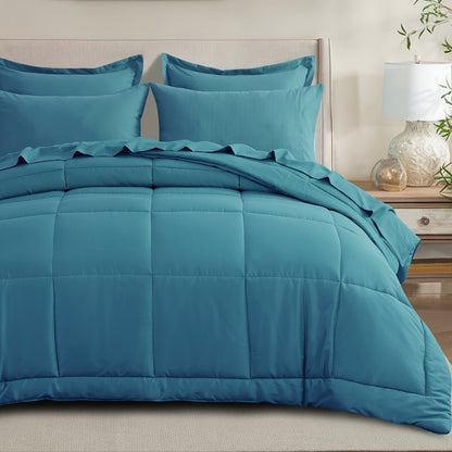 7 Piece Comforter Set Luxury Soft Fluffy Bedding All Season Bed in a Bag with Comforter Fitted Sheet Flat Sheet Pillowcases Hypoallergenic Breathable Easy Care Queen King Twin XL Full