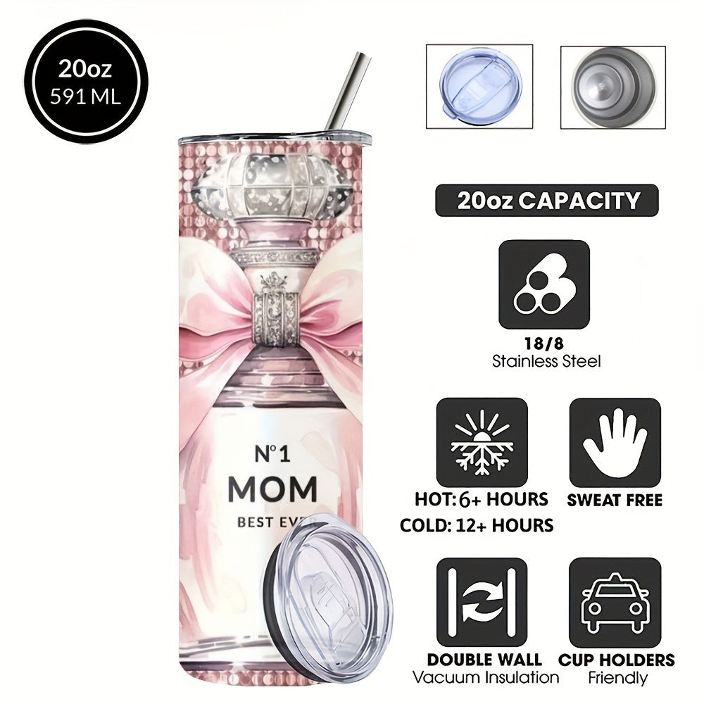 Insulated Tumbler 20oz Mom's Best Ever Design | 304 Stainless Steel Travel Cup with Lid & Straw for Hot & Cold Drinks – Cute Gift for Mom, Women, Birthday, Mother's Day & Christmas