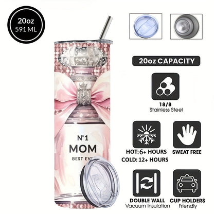 Insulated Tumbler 20oz Mom's Best Ever Design | 304 Stainless Steel Travel Cup with Lid & Straw for Hot & Cold Drinks – Cute Gift for Mom, Women, Birthday, Mother's Day & Christmas