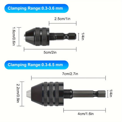 Keyless Drill Chuck Adapter 4PCS 1/4 Inch Hex Shank Quick Change 0.3-6.5mm 0.3-3.6mm Collet Screwdriver Impact Driver Converter for Drill Bits Electric Screwdriver