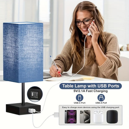 Bedside Lamps Set of 2 3-Way Dimmable Touch Nightstand Lamp USB-C A Charging Port LED Bulb Included Bedroom Living Room Decor Navy Blue Black Brown