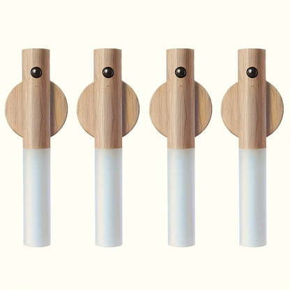 Motion Night Light Rechargeable LED – IPX4 Waterproof Wood Grain & Walnut Under Cabinet Step Lamp for Staircase, Hallway, Wardrobe, Closet & Indoor Walls (2 or 4 Pack)
