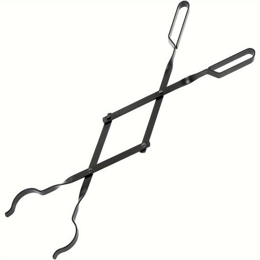 Fireplace Tongs 26 Inch Heavy Duty Wrought Iron Log Tongs, Foldable Firewood Tongs with Stainless Steel Tip, Fire Pit Tongs for Campfire, Stove, BBQ, Indoor and Outdoor Fire Pit Accessories