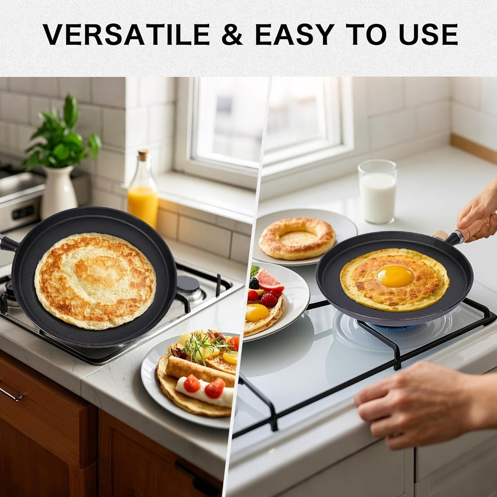 Cast Iron Skillet Non-stick Flat Pan 8.27/9.45/10.63 Inch for Pancakes Eggs & Crepes – Induction Gas Campfire Compatible Breakfast Griddle Pan for Indoor Outdoor Cooking