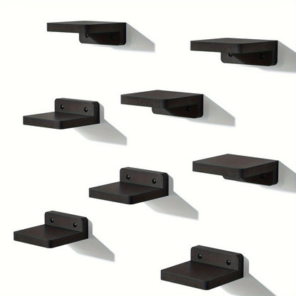 Wall Mounted Wooden Shelves Set of 8 - Small 4 Inch Floating Shelves for Bedroom, Bathroom, Kitchen & Office Decor and Storage, Rustic Style (Pure Black)