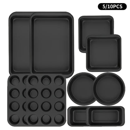 Nonstick Bakeware Set Stackable Space-Saving - Round & Square Pans, Waffle Tray, Cookie Sheet, Dishwasher Safe, Carbon Steel Baking Pan Set for Oven, 2pcs / 5pcs / 10pcs Options