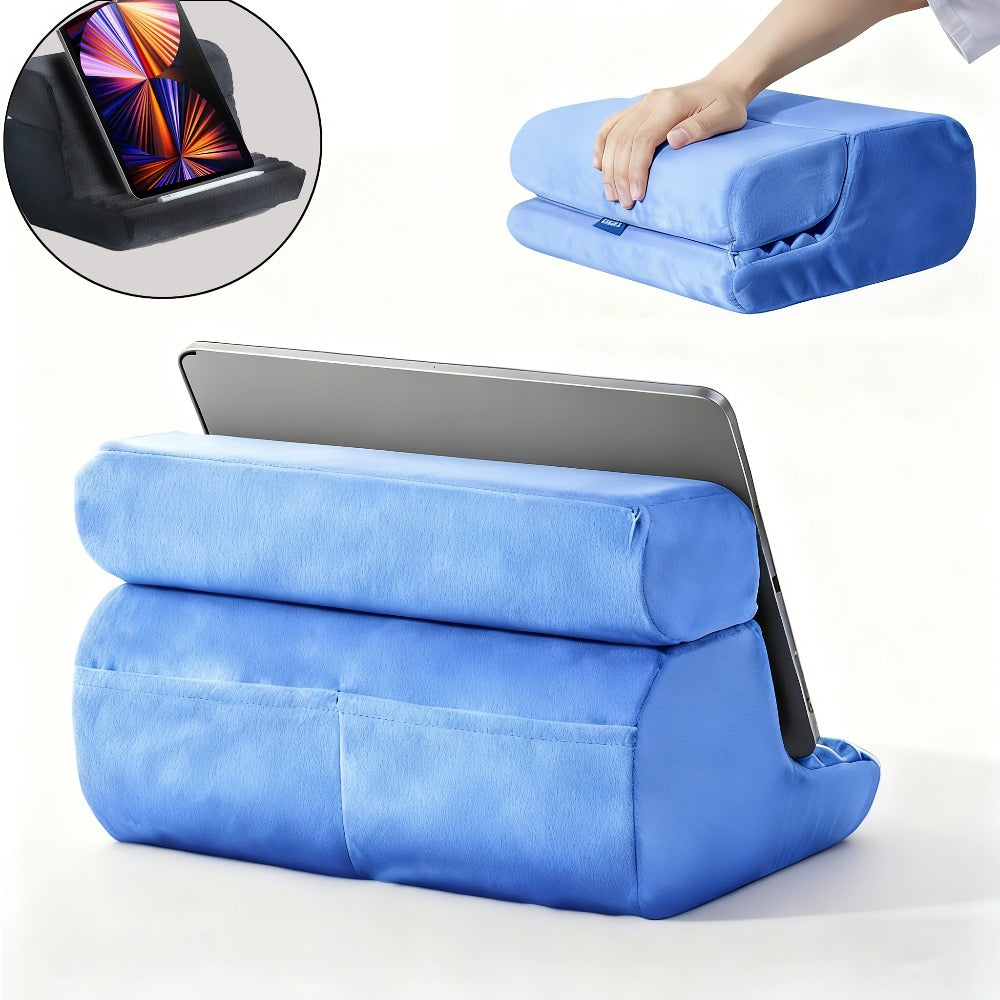 Tablet Pillow Stand Lap Bed Holder – Hands-Free Viewing, Foldable, Washable Cover, Fits iPad iPhone E-Reader
