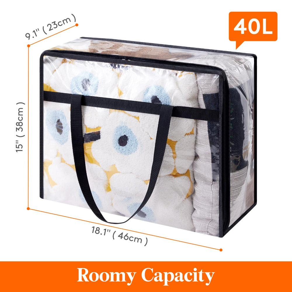 Clear Vinyl Storage Bags with Zipper Closure - 10.57 Gal Large Capacity Under-Bed Organizer for Clothes, Bedding, Blankets & Duvets, 4pcs Foldable Moving Storage Containers